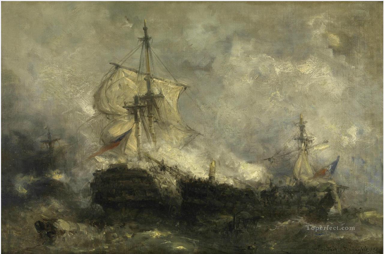 Hendrik Frans Schaefels Naval battle Naval Battle Oil Paintings